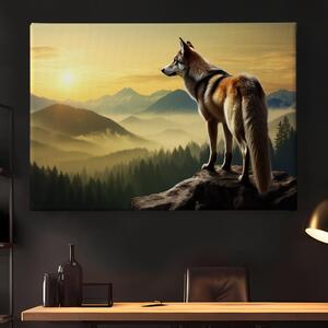 Obraz na plátně - Vlk se dívá do mlžného údolí FeelHappy.cz Velikost obrazu: 210 x 140 cm