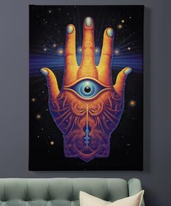 Obraz na plátně - Hamsa kosmická ruka FeelHappy.cz Velikost obrazu: 100 x 150 cm