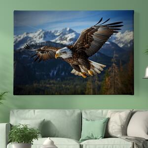 Obraz na plátně - Orel bělohlavý letí v horách FeelHappy.cz Velikost obrazu: 210 x 140 cm