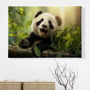 Obraz na plátně - Panda se spokojeně opírá o bambus FeelHappy.cz Velikost obrazu: 150 x 100 cm