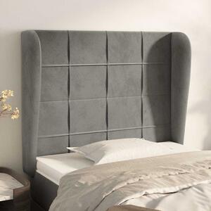 Čelo postele typu ušák světle šedé 93 x 23 x 118/128 cm samet 3117992