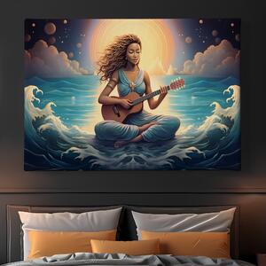 Obraz na plátně - HUDBA, žena hraje na kytaru ve vlnách FeelHappy.cz Velikost obrazu: 210 x 140 cm