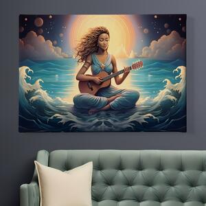 Obraz na plátně - HUDBA, žena hraje na kytaru ve vlnách FeelHappy.cz Velikost obrazu: 60 x 40 cm