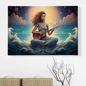 Obraz na plátně - HUDBA, žena hraje na kytaru ve vlnách FeelHappy.cz Velikost obrazu: 210 x 140 cm