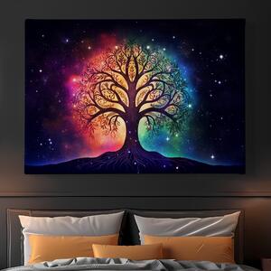 Obraz na plátně - Strom života vesmírná silueta FeelHappy.cz Velikost obrazu: 210 x 140 cm