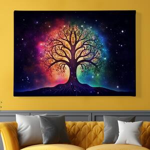 Obraz na plátně - Strom života vesmírná silueta FeelHappy.cz Velikost obrazu: 210 x 140 cm
