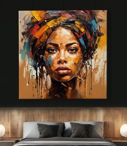 Obraz na plátně - Africká žena Aisha se zamyšleným pohledem FeelHappy.cz Velikost obrazu: 40 x 40 cm
