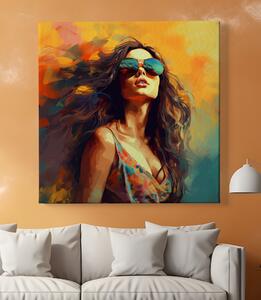 Obraz na plátně - Ivy, Hippie žena plná barev FeelHappy.cz Velikost obrazu: 40 x 40 cm