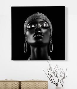 Obraz na plátně - Afričanka Dalia stříbro a perlové náušnice FeelHappy.cz Velikost obrazu: 40 x 40 cm