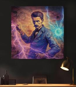 Obraz na plátně - Nikola Tesla pán blesků FeelHappy.cz Velikost obrazu: 40 x 40 cm