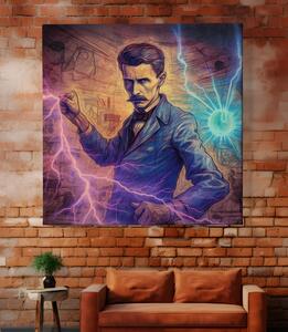 Obraz na plátně - Nikola Tesla pán blesků FeelHappy.cz Velikost obrazu: 120 x 120 cm