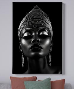 Obraz na plátně - Afričanka Siti se stříbrnými ozdobami FeelHappy.cz Velikost obrazu: 30 x 40 cm