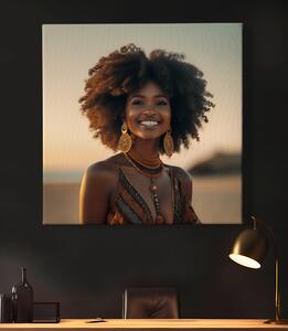Obraz na plátně - Africká žena Chipo s afrem na pláži FeelHappy.cz Velikost obrazu: 40 x 40 cm