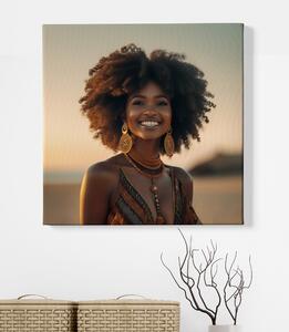 Obraz na plátně - Africká žena Chipo s afrem na pláži FeelHappy.cz Velikost obrazu: 60 x 60 cm