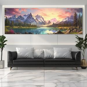 Obraz na plátně - Barevná jarní krajina s horským jezerem FeelHappy.cz Velikost obrazu: 60 x 20 cm