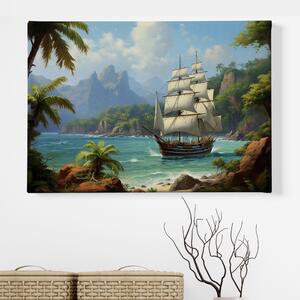 Obraz na plátně - Velká plachetnice kotví u tropického ostrova FeelHappy.cz Velikost obrazu: 40 x 30 cm