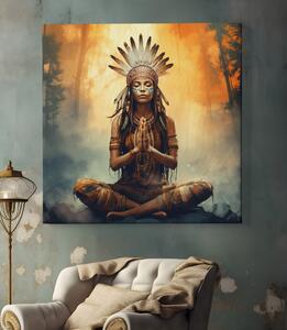 Obraz na plátně - Meditace, indiánská dívka v pralese FeelHappy.cz Velikost obrazu: 100 x 100 cm