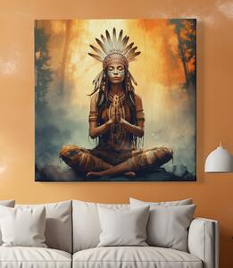 Obraz na plátně - Meditace, indiánská dívka v pralese FeelHappy.cz Velikost obrazu: 40 x 40 cm