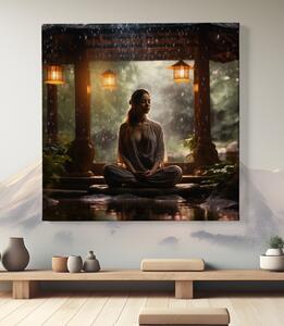 Obraz na plátně - Meditace, žena v altánku za deště FeelHappy.cz Velikost obrazu: 60 x 60 cm