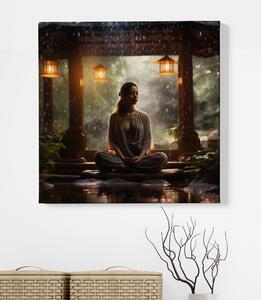 Obraz na plátně - Meditace, žena v altánku za deště FeelHappy.cz Velikost obrazu: 40 x 40 cm