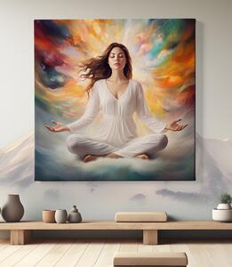 Obraz na plátně - Meditace, žena v bílých šatech FeelHappy.cz Velikost obrazu: 40 x 40 cm