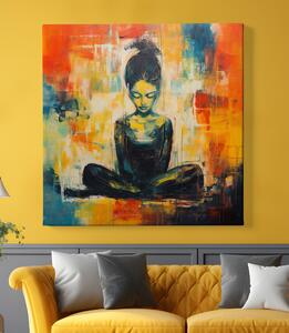 Obraz na plátně - Meditace, abstrakce, žena na barevném pozadí FeelHappy.cz Velikost obrazu: 60 x 60 cm