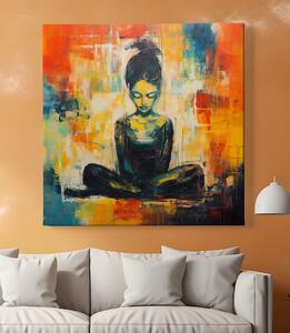 Obraz na plátně - Meditace, abstrakce, žena na barevném pozadí FeelHappy.cz Velikost obrazu: 40 x 40 cm