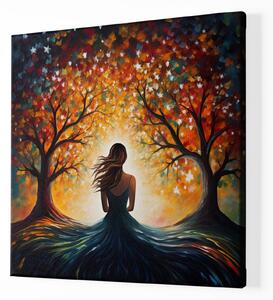 Obraz na plátně - Dívka Ygg propojená kořínky se stromy života FeelHappy.cz Velikost obrazu: 80 x 80 cm