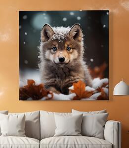 Obraz na plátně - Mládě vlka vyčkává ve sněhu FeelHappy.cz Velikost obrazu: 40 x 40 cm