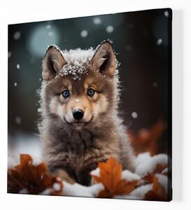Obraz na plátně - Mládě vlka vyčkává ve sněhu FeelHappy.cz Velikost obrazu: 60 x 60 cm