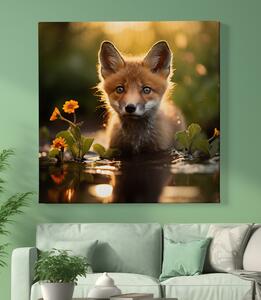 Obraz na plátně - Překvapené mládě vlka objevuje svět FeelHappy.cz Velikost obrazu: 40 x 40 cm