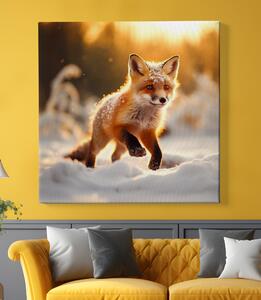Obraz na plátně - Malá lištička běží zimní krajinou FeelHappy.cz Velikost obrazu: 40 x 40 cm