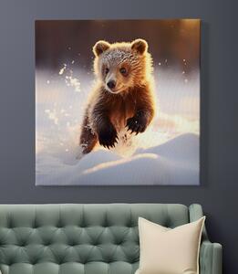 Obraz na plátně - Medvídě skotačí v zimní krajině FeelHappy.cz Velikost obrazu: 40 x 40 cm