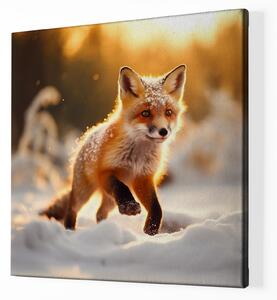 Obraz na plátně - Malá lištička běží zimní krajinou FeelHappy.cz Velikost obrazu: 40 x 40 cm