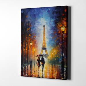 Obraz na plátně - Milenci prochází k Eiffelovce FeelHappy.cz Velikost obrazu: 100 x 150 cm