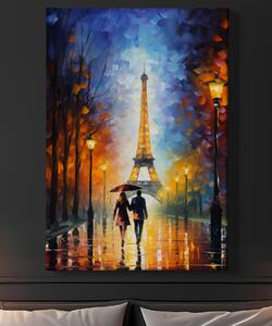 Obraz na plátně - Milenci prochází k Eiffelovce FeelHappy.cz Velikost obrazu: 140 x 210 cm