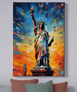 Obraz na plátně - Socha svobody s abstraktním západem slunce FeelHappy.cz Velikost obrazu: 60 x 90 cm