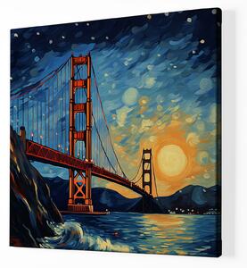 Obraz na plátně - Golden Gate Bridge se západem slunce FeelHappy.cz Velikost obrazu: 60 x 60 cm