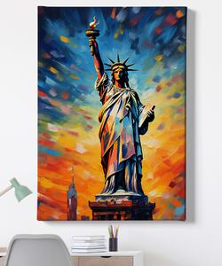 Obraz na plátně - Socha svobody s abstraktním západem slunce FeelHappy.cz Velikost obrazu: 60 x 90 cm