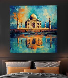Obraz na plátně - Taj Mahal s abstraktním západem slunce FeelHappy.cz Velikost obrazu: 40 x 40 cm
