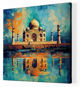 Obraz na plátně - Taj Mahal s abstraktním západem slunce FeelHappy.cz Velikost obrazu: 80 x 80 cm