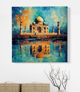 Obraz na plátně - Taj Mahal s abstraktním západem slunce FeelHappy.cz Velikost obrazu: 40 x 40 cm