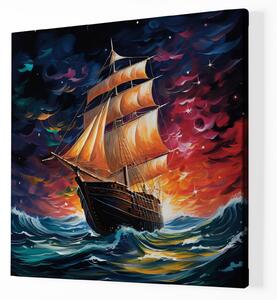 Obraz na plátně - Plachetnice Sirene na nočním rozbouřeném moři FeelHappy.cz Velikost obrazu: 100 x 100 cm