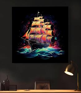 Obraz na plátně - Velká plachetnice Horizon na černém pozadí FeelHappy.cz Velikost obrazu: 60 x 60 cm