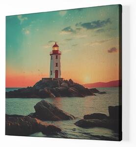 Obraz na plátně - Maják na pobřeží, polaroid FeelHappy.cz Velikost obrazu: 40 x 40 cm