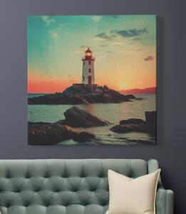 Obraz na plátně - Maják na pobřeží, polaroid FeelHappy.cz Velikost obrazu: 40 x 40 cm