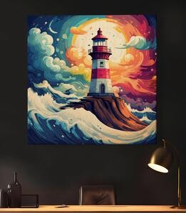Obraz na plátně - Maják Sven v divokých vlnách FeelHappy.cz Velikost obrazu: 40 x 40 cm