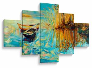 Obraz - Jezero s loďkami (125x70 cm)