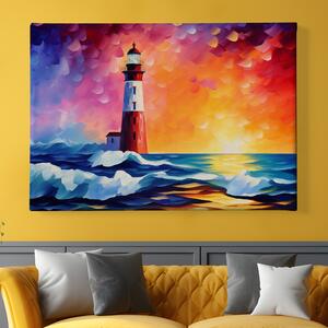 Obraz na plátně - Opuštěný maják a barevný západ slunce FeelHappy.cz Velikost obrazu: 40 x 30 cm