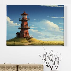 Obraz na plátně - Starý červený maják na travnatém pobřeží FeelHappy.cz Velikost obrazu: 40 x 30 cm